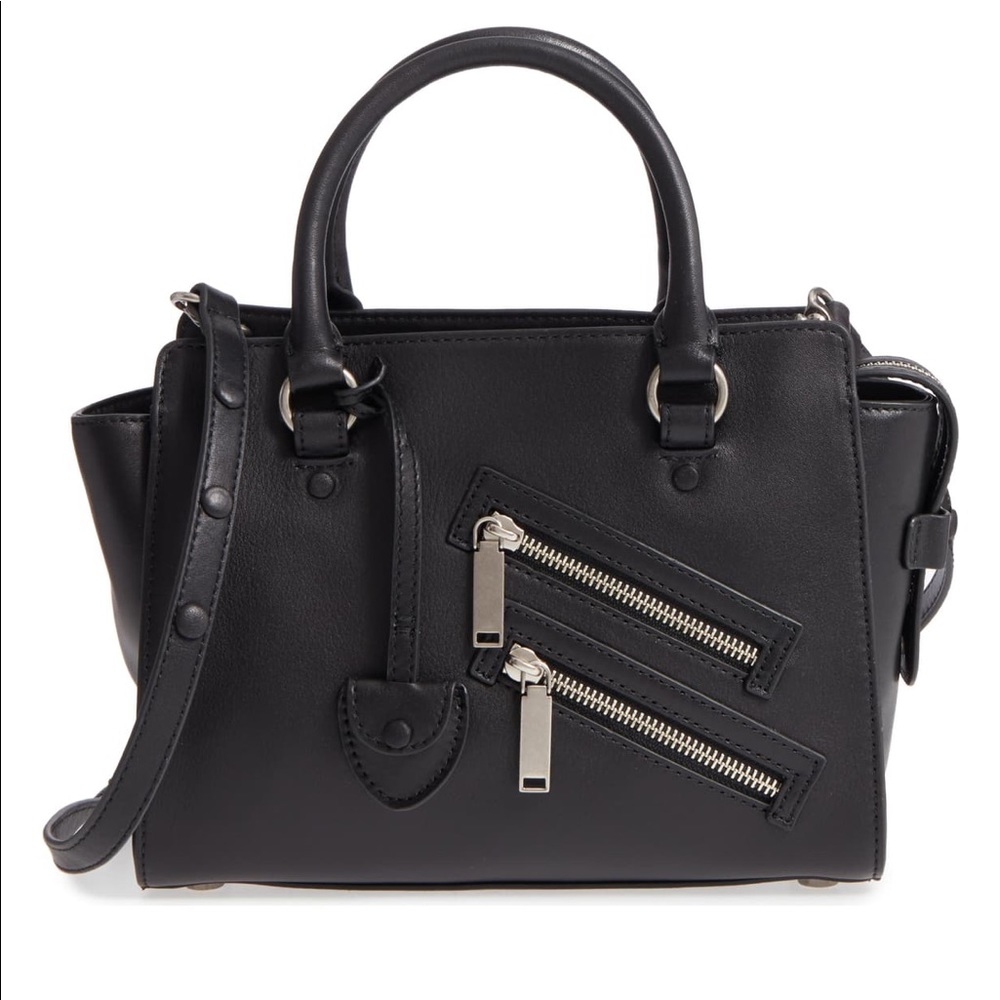 Rebecca Minkoff Black Leather Mini Satchel with Silver Zippers